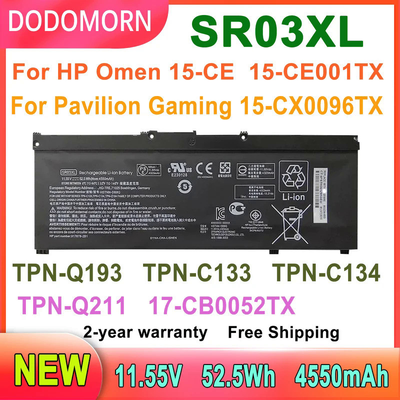 DODOMORN SR03XL แบตเตอรี่แล็ปท็อปสำหรับ HP OMEN 15-CE 17-CB0052TX Pavilion Gaming 15-CX0096TX CX0006