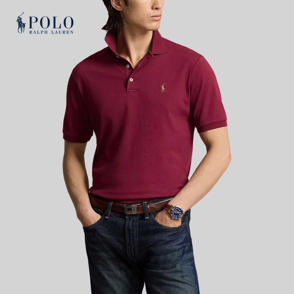 Polo Ralph Lauren เสื้อโปโลผู้ชาย Custom Slim Fit Soft Cotton Polo Shirt รุ่น MNPOKNI1N823202 สีแดง