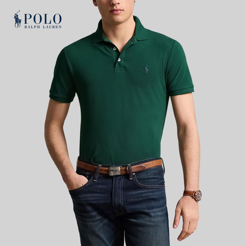 Polo Ralph Lauren เสื้อโปโลผู้ชาย Custom Slim Fit Stretch Mesh Polo Shirt รุ่น MNPOKNI1N823187 สีเขียว