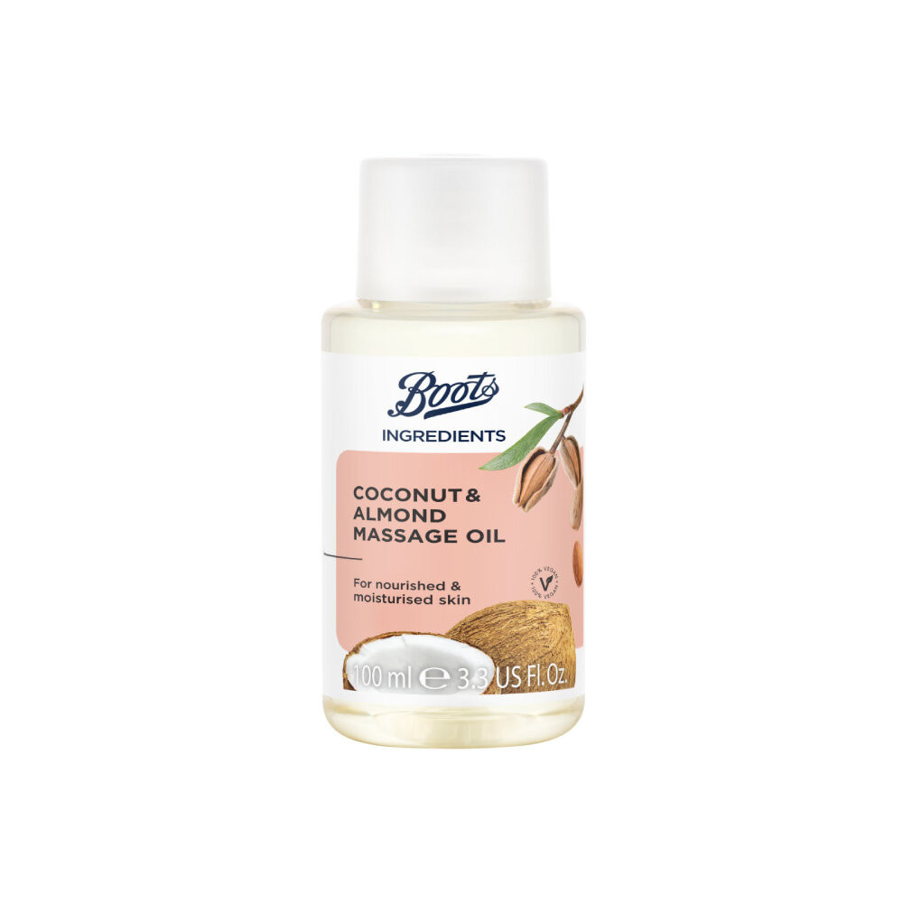 BOOTS INGREDIENTS บู๊ทส์ อินกรีเดียนส์ โคโคนัท แอนด์ อัลมอนด์ มาสสาจ ออยล์ 100 มล.