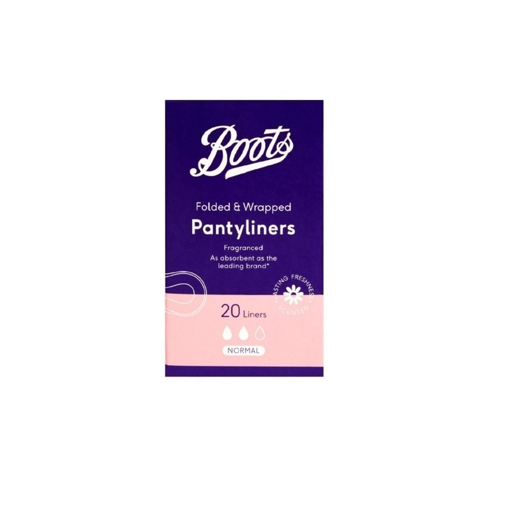 Boots Folded&Wrapped Fragranced Pantyliners Normal 20S บู๊ทส์ โฟล์ดแอนด์แรปด์ ฟราแกรนซ์แพนตี้ไลน์เนอร์ส แผ่นอนามัย20ชิ้น