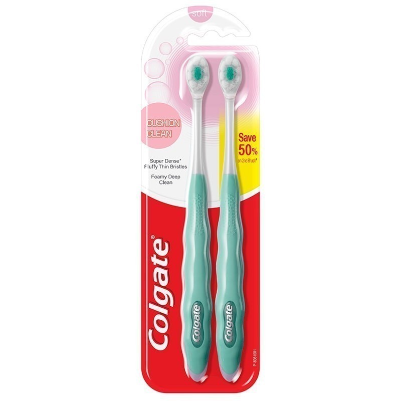 Colgate Cushion Clean Soft Toothbrush Pack 2 คอลเกตแปรงสีฟันคุชชั่นคลีนซอฟท์ แพค 2