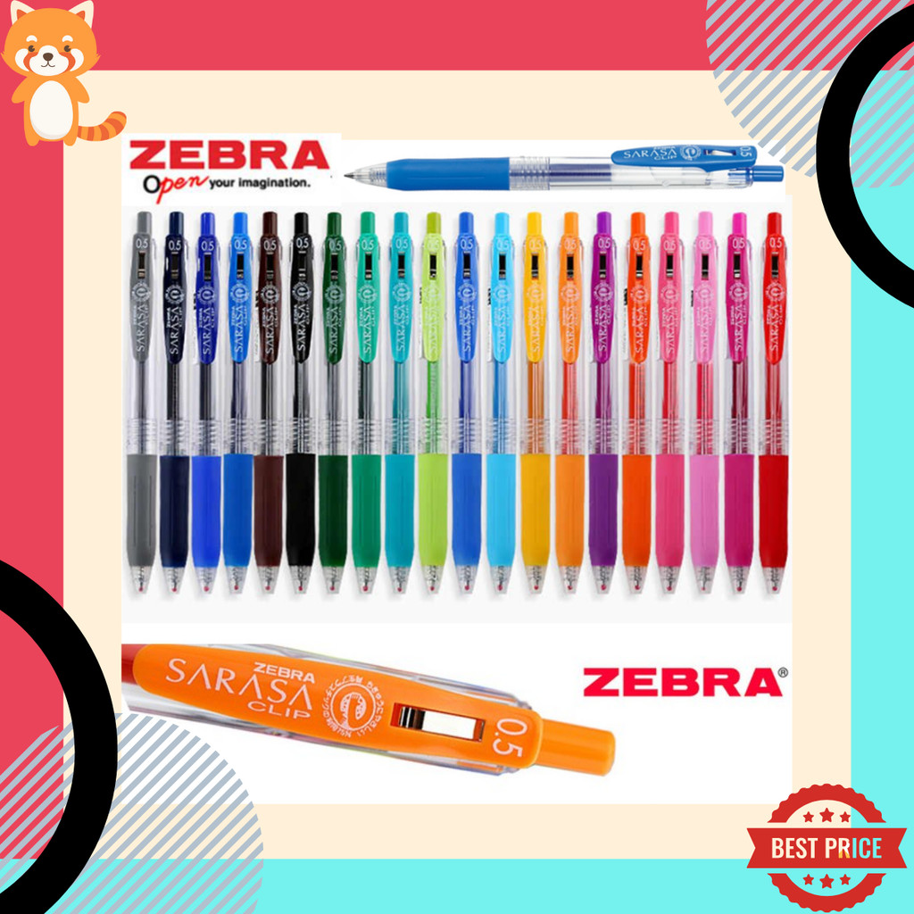 ปากกา Zebra Sarasa Clip ปากาเจล 0.5 MM สีมาตรฐาน มีครบ 20 สี