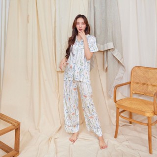 ชุดนอน Muslin pajamas [ โค้ด MUSSEP130 ลด 130 ฿]เยื่อไผ่ แขนสั้นขายาว ผ้านุ่ม ใส่สบาย ระบายอากาศ (รุ่น A403/B403)