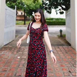 MyWay Brand : Dress ชุดเดรส - ผ้าใหม่ Slit Cherry (งานสั่งตัดล็อตใหม่)  👋เลื่อนดูขนาดที่รูปสุดท้ายน้า