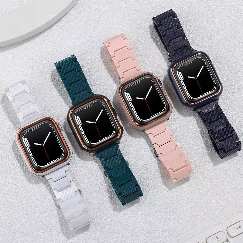 ☢◑เหมาะสำหรับสาย applewatch SE สายนาฬิกา Apple S7 6543 รูปแบบคาร์บอนไฟเบอร์เปลี่ยนเรซินการเคลื่อนไหวอัจฉริยะ