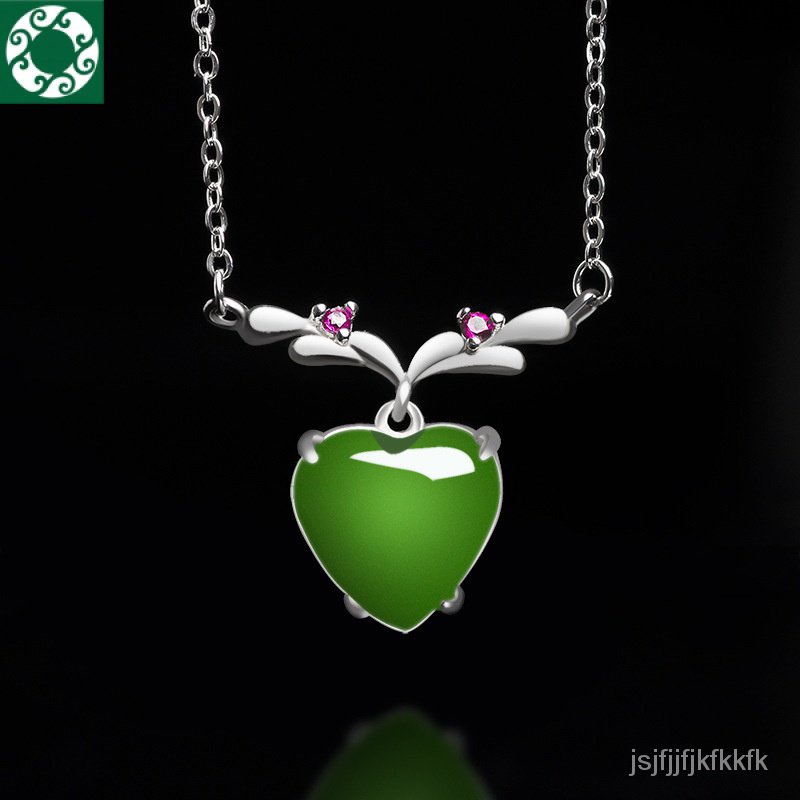 วัสดุเก่าจากธรรมชาติ Hetian Jade Jasper Love Pendant ของแท้S925สร้อยคอหยกธรรมชาติฝังเงินสำหรับผู้หญิ