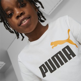 PUMA KIDS - เสื้อยืดคอกลมเด็กโต Essentials+ Two-Tone Logo Tee สีขาว - APP - 58698559