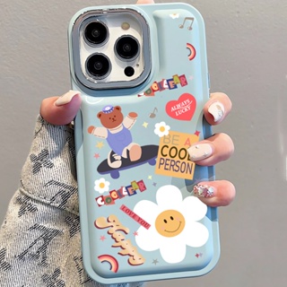 เคสโทรศัพท์มือถือนิ่ม ลายดอกไม้ หมีสเก็ต สําหรับ iPhone 14Promax 13 12 11 7Plus X XR xsmax