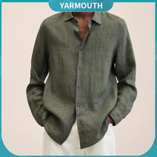 Yyr_ เสื้อเชิ้ตลําลอง คอวี ผ้าฝ้าย ผ้าลินิน ใส่สบาย ระบายอากาศ น้ําหนักเบา สีพื้น สําหรับผู้ชาย