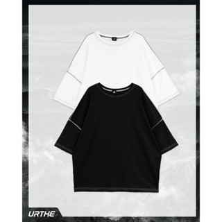 URTHE - เสื้อยืดแขนสั้น ซูเปอร์ไซซ์ ปักป้ายโลโก้ด้านหลัง รุ่น Inverted Supersize