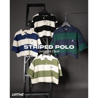 URTHE - เสื้อโปโลครอปลายทาง แขนสั้น รุ่น STRIPED POLO