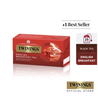 ทไวนิงส์ ชาสีอำพันสว่าง อิงลิช เบรกฟาสต์ ชนิดซอง 2 กรัม แพ็ค 25 ซอง Twinings English Breakfast Tea 2 g. Pack 25 Tea Bags