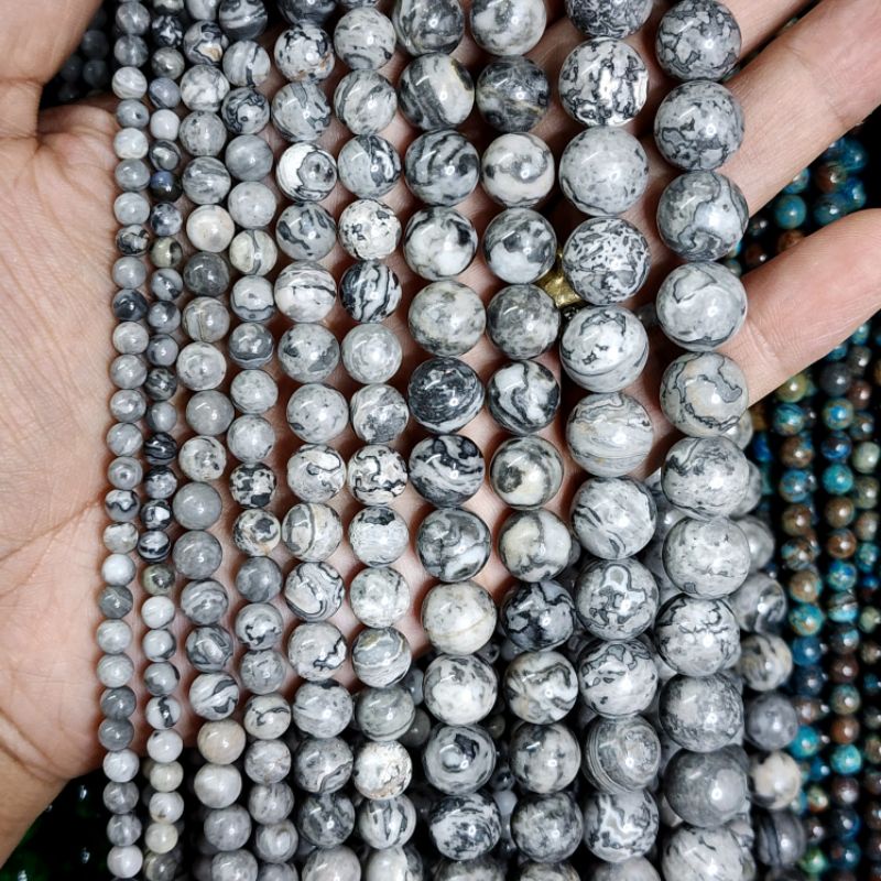 แมพแจสเปอร์ หินแท้ธรรมชาติหินเส้นยาวขายส่งความยาวประมาณ38cmนำไปร้อยได้2วงข้อมือหินนำเข้าโดยตรงราคาส่ง