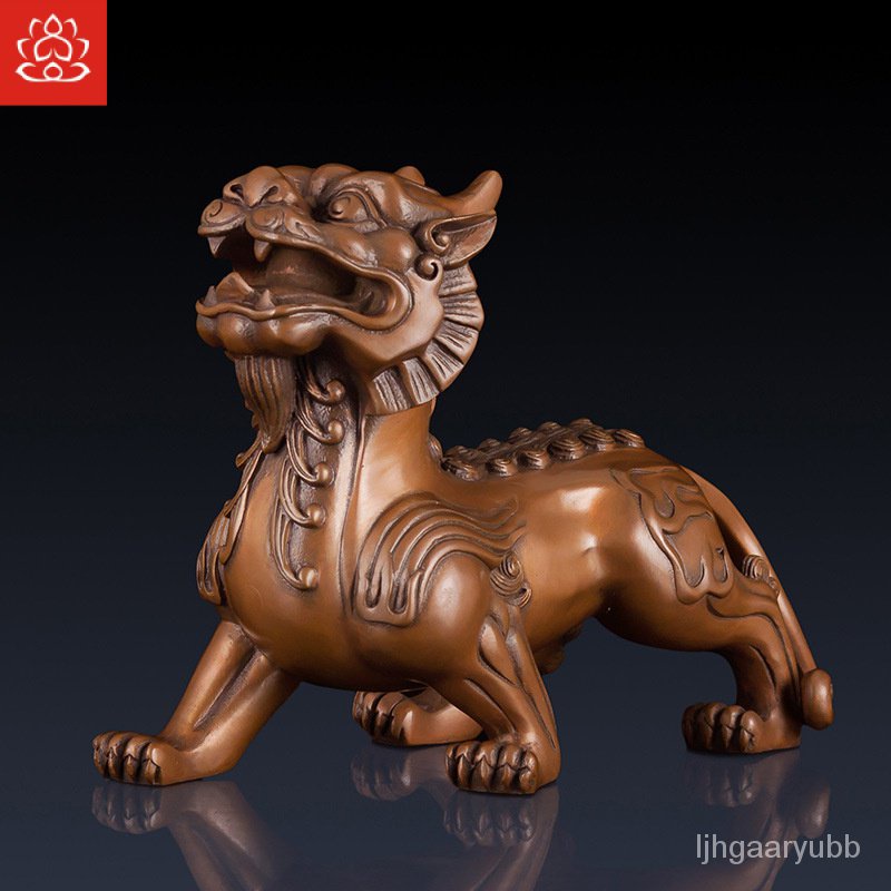 Pure Brass Copper Kylin Unicorn Decorations Purple Copper Kylin Ornament Living Room Decoration Offi