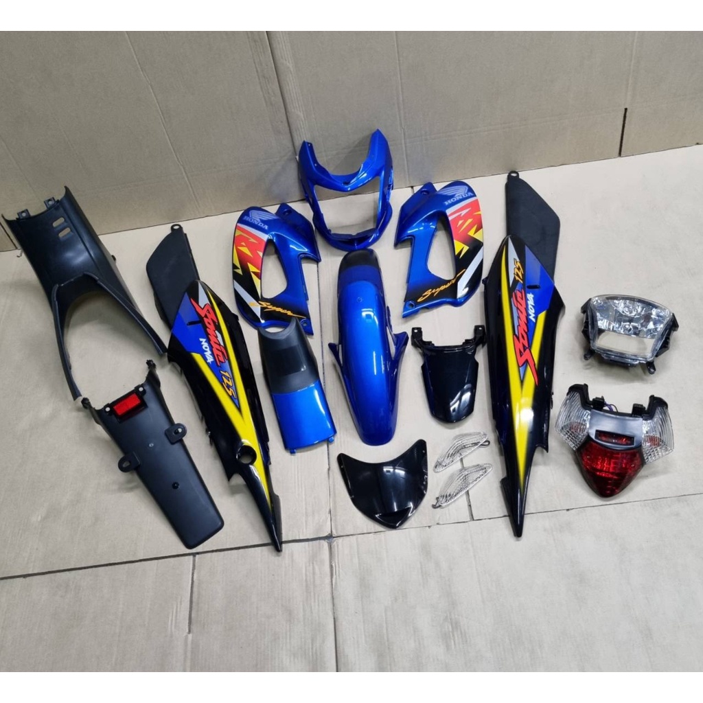 ชุดสี sonic รุ่นแรก หน้ากากรุ่นสอง สีน้ำเงินดำ rs ปี2001 แฟริ่งโซนิคตัวเก่า กาบรถ เฟรมรถ พร้อมติดลาย