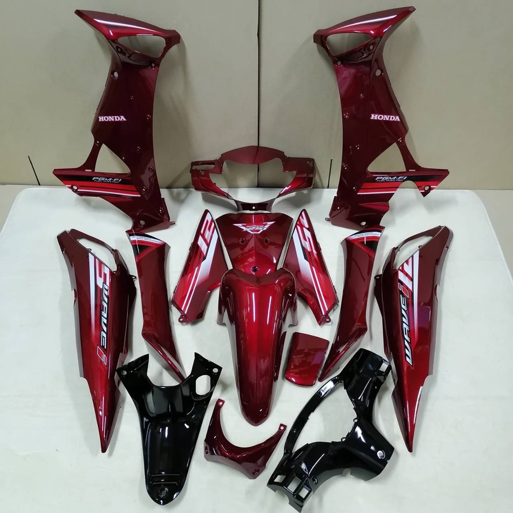 ชุดสี เวฟ wave125i ไฟเลี้ยวบังลม สีแดงแก้ว ยกชุด15ชิ้น