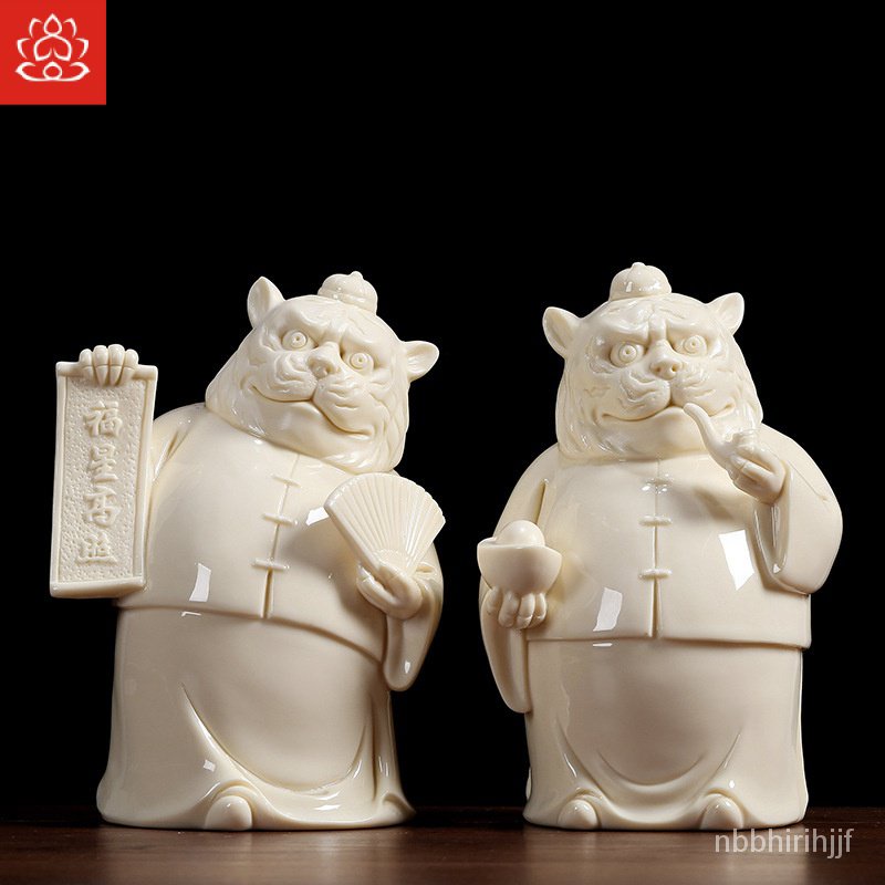 Dehua เซรามิกนำโชครูปดาวสูงเครื่องประดับรูปเสือปีเสือมาสคอตบ้านเสือห้องนั่งเล่นของขวัญงานฝีมือนำโชค 