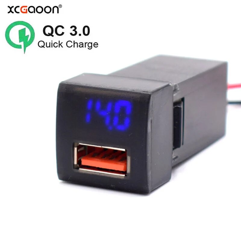 76B 12V 22x22mm USB QC3.0 Mobile Phone Quick Car Charger With LED Voltmeter for Toyota Camry Corolla