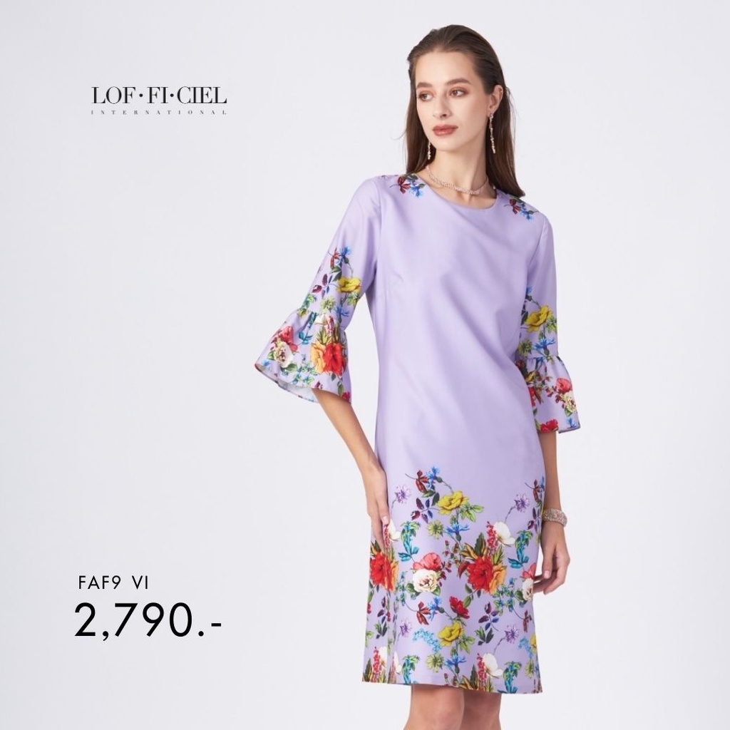 LOF-FI-CIEL Woman's Short Dress Rose Quart เดรส ทรงตรง แขนแต่งระบาย สีม่วง FAF9VI