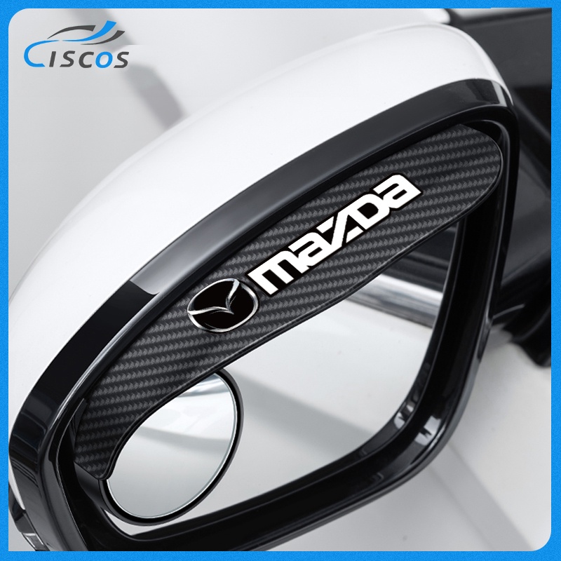 Ciscos 2 ชิ้น กระจกมองมุมอับรถยนต์ คาร์บอนไฟเบอร์ คิ้วกันฝนกระจกมองข้างรถยนต์ สำหรับ Mazda 2 CX3 3 CX8 CX5