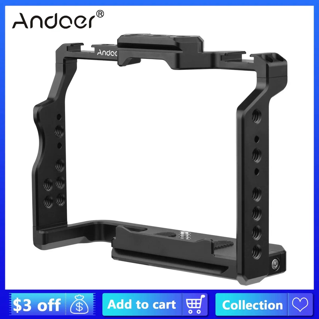 Andoer กล้องกรงกรงวิดีโออลูมิเนียมอัลลอยด์ Dual Cold Shoe Mounts 1/4นิ้วสำหรับ Sony A7IV/ A7III/ A7II/ A7R Iii/A7R Ii/ii