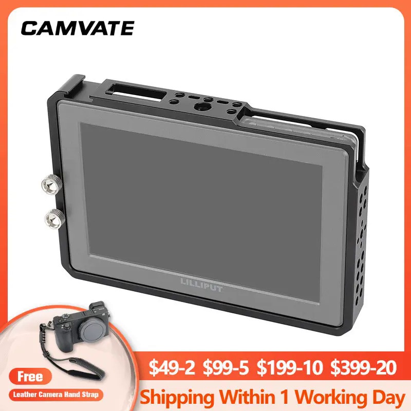 CAMVATE 7 "Monitor Cage สำหรับ Lilliput A7S 4K HDMI DSLR Touch Screen On-Camera Field Monitor พร้อมสาย HDMI Clamp &amp; Shoe