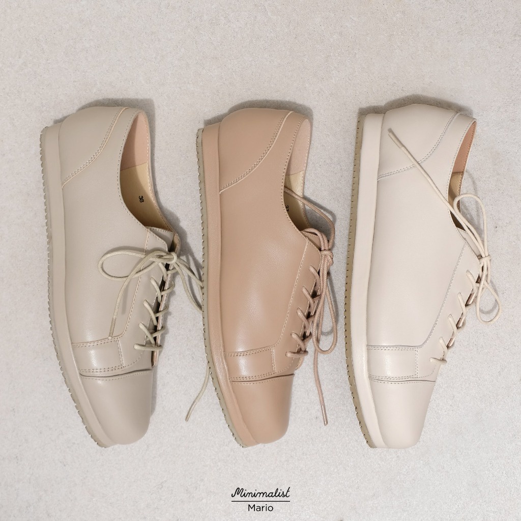 𝐌𝐈𝐍𝐈𝐌𝐀𝐋𝐈𝐒𝐓 รองเท้าผ้าใบหนังแกะแท้ รุ่น Mario (off-white) ซัพพอร์ตแบบ x 2