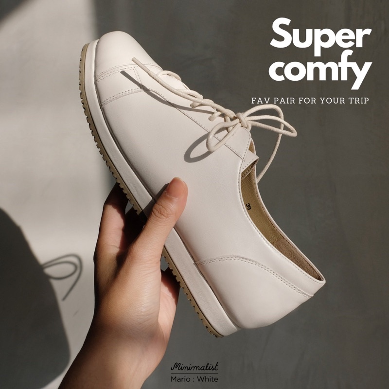 𝐌𝐈𝐍𝐈𝐌𝐀𝐋𝐈𝐒𝐓 รองเท้าผ้าใบหนังแกะแท้ รุ่น Mario (off-white) ซัพพอร์ตแบบ x 2