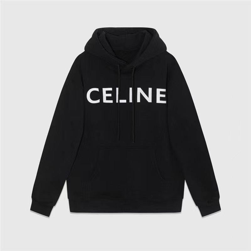 CELINE เซลีน เสื้อกันหนาวมีฮู้ดสไตล์คนดังสีดําผู้ชายและผู้หญิงสไตล์เดียวกันฤดูใบไม้ผลิและฤดูใบไม้ร่ว