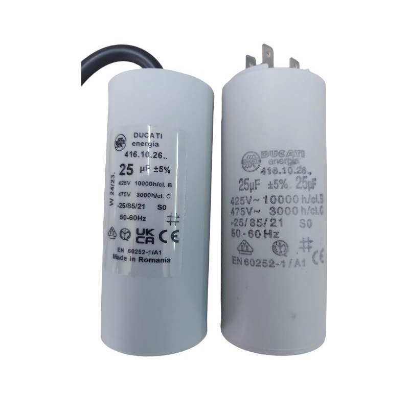 คอนเดนเซอร์ C25uF450V มีทั้งแบบสาย และแบบเสียบ