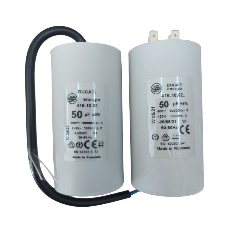คอนเดนเซอร์ C50uF450V มีทั้งแบบสาย และแบบเสียบ