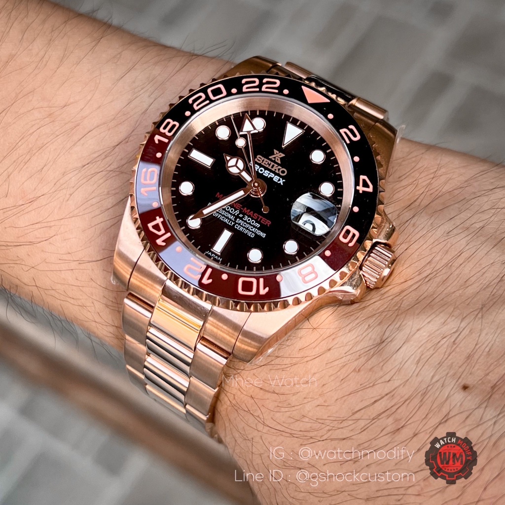 Seiko Mod GMT Movement Rootbeer NH34 Full Rosegold