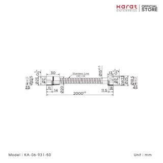 Karat Faucet สายฝักบัวสีโครเมี่ยม สแตนเลส 304 ยาว 200 ซม. (หมุนได้ 360 องศา) รุ่น KA-06-931-50