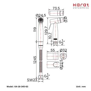 Karat Faucet ชุดสายฉีดชำระสแตนเลส 304 ปรับน้ำ 2 ระดับ สายยาว 120 ซม. รุ่น KA-16-345-63