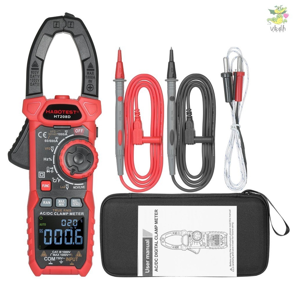 VK HABOTEST AC/DC Digital Clamp Meter True-RMS Multimeter Anto-Ranging Multi Tester Current Clamp with Amp Volt
