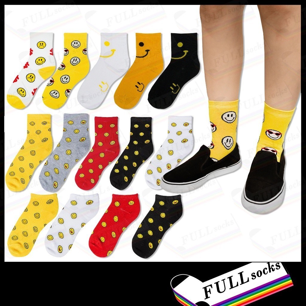 ถุงเท้า ลาย ยิ้ม​ รูปยิ้ม ขนาด Free Size ​Chinatown Socks