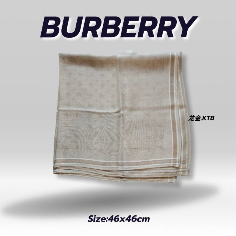 ผ้าเช็ดหน้าburberryแท้มือสอง(สีครีมลาย)
