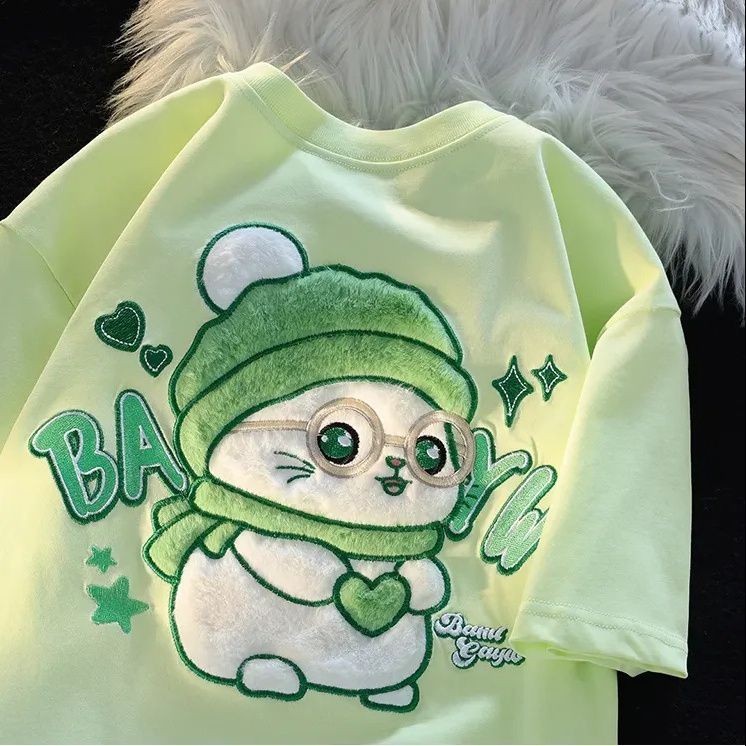 Tian เสื้อยืดแขนสั้น ทรงหลวม พิมพ์ลายการ์ตูนกระโหลก สไตล์เกาหลี สําหรับผู้ชาย และผู้หญิง 3.12