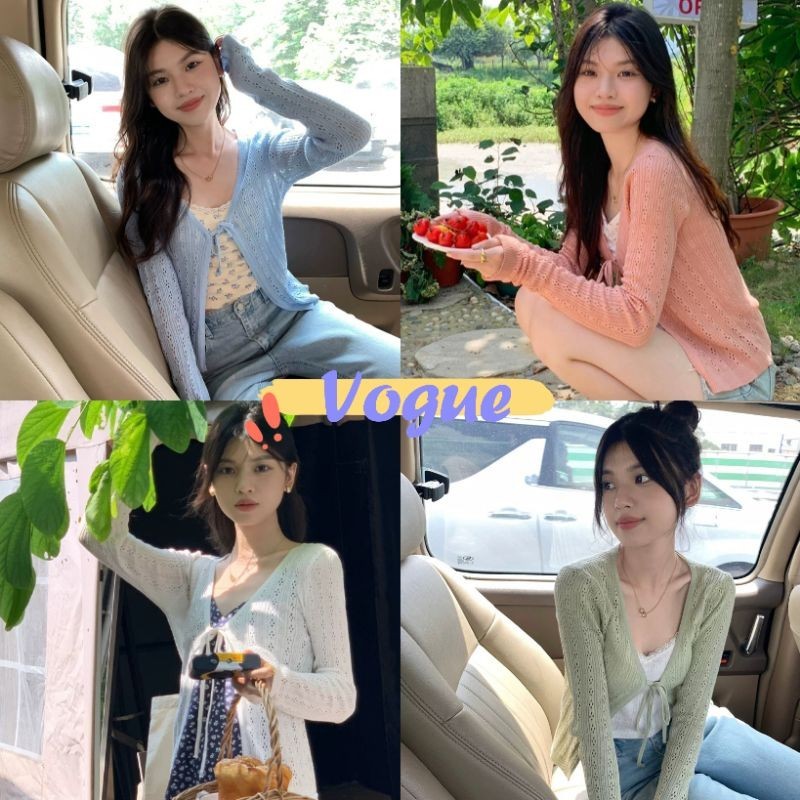 Vogue พร้อมส่ง เสื้อแจ็คเก็ตคาร์ดิแกนแบบบาง เสื้อคลุมไหมพรมแขนยาว สีพาสเทน่ารักมาก (VA32)