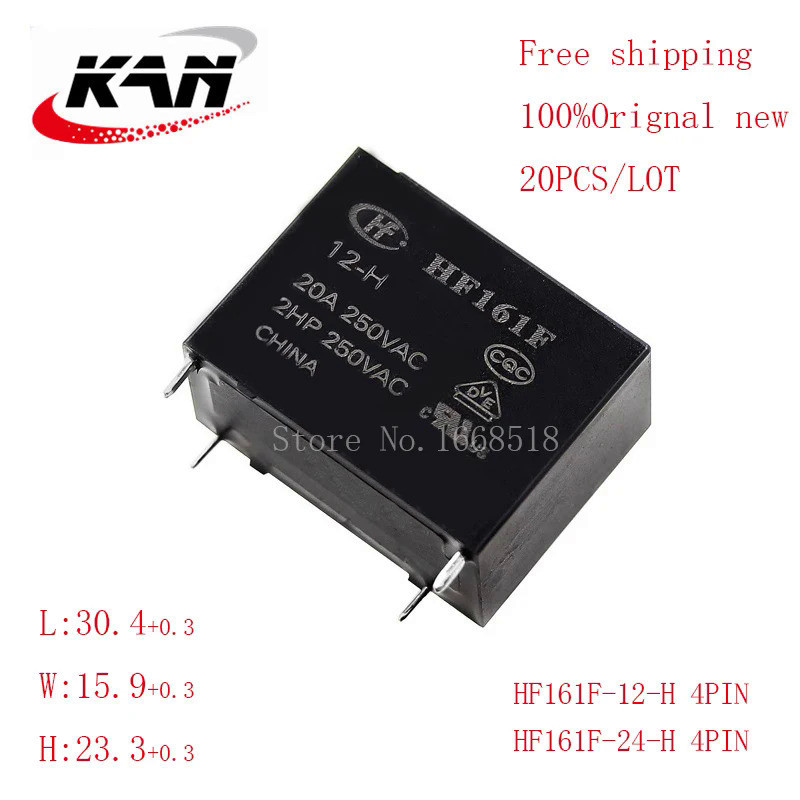 ✢ จัดส่งฟรี20ชิ้นรีเลย์ไฟฟ้า HF161F-12-H HF161F-12-H 12VDC 24VDC 20A 4PIN ต้นฉบับใหม่