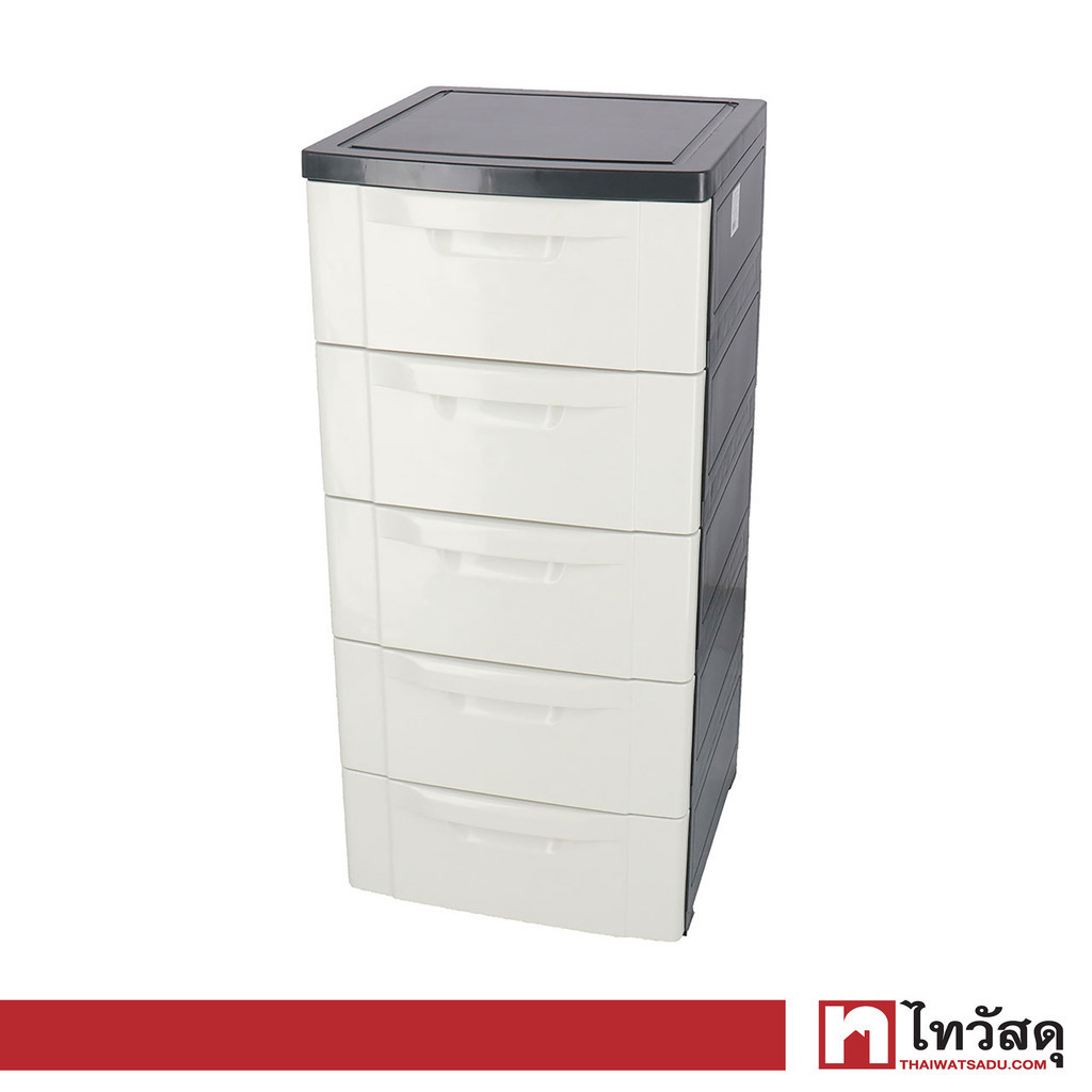 KASSA HOME ตู้ลิ้นชักอเนกประสงค์ 5 ชั้น (โครงทึบ) รุ่น API-1600M5 ขนาด 43 ซม. สีขาว - เทา