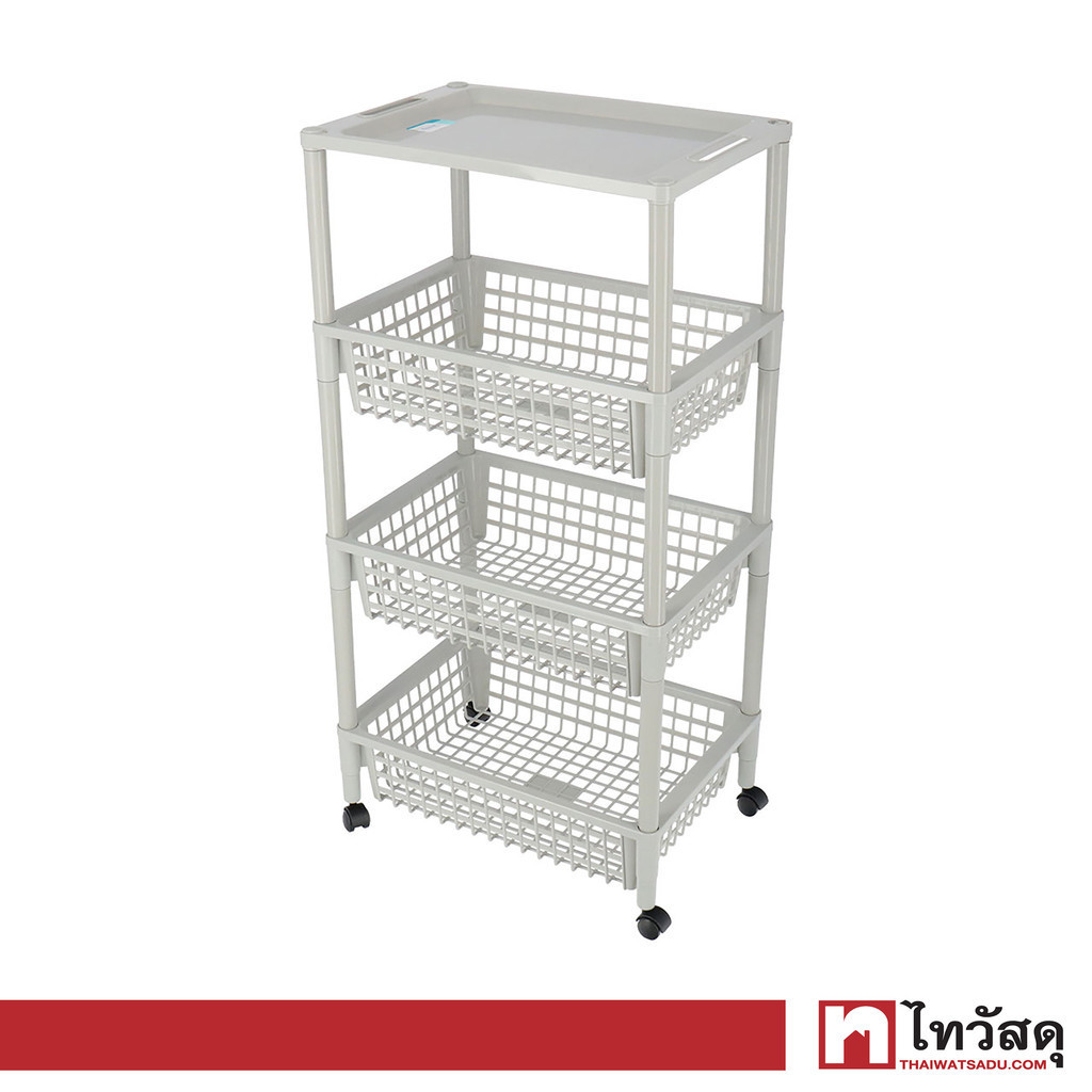 KASSA HOME ชั้นวางของพลาสติกอเนกประสงค์พร้อมล้อเลื่อน 4 ชั้น รุ่น VCP-4Tiers ขนาด 32x46x92 ซม. สีเทา