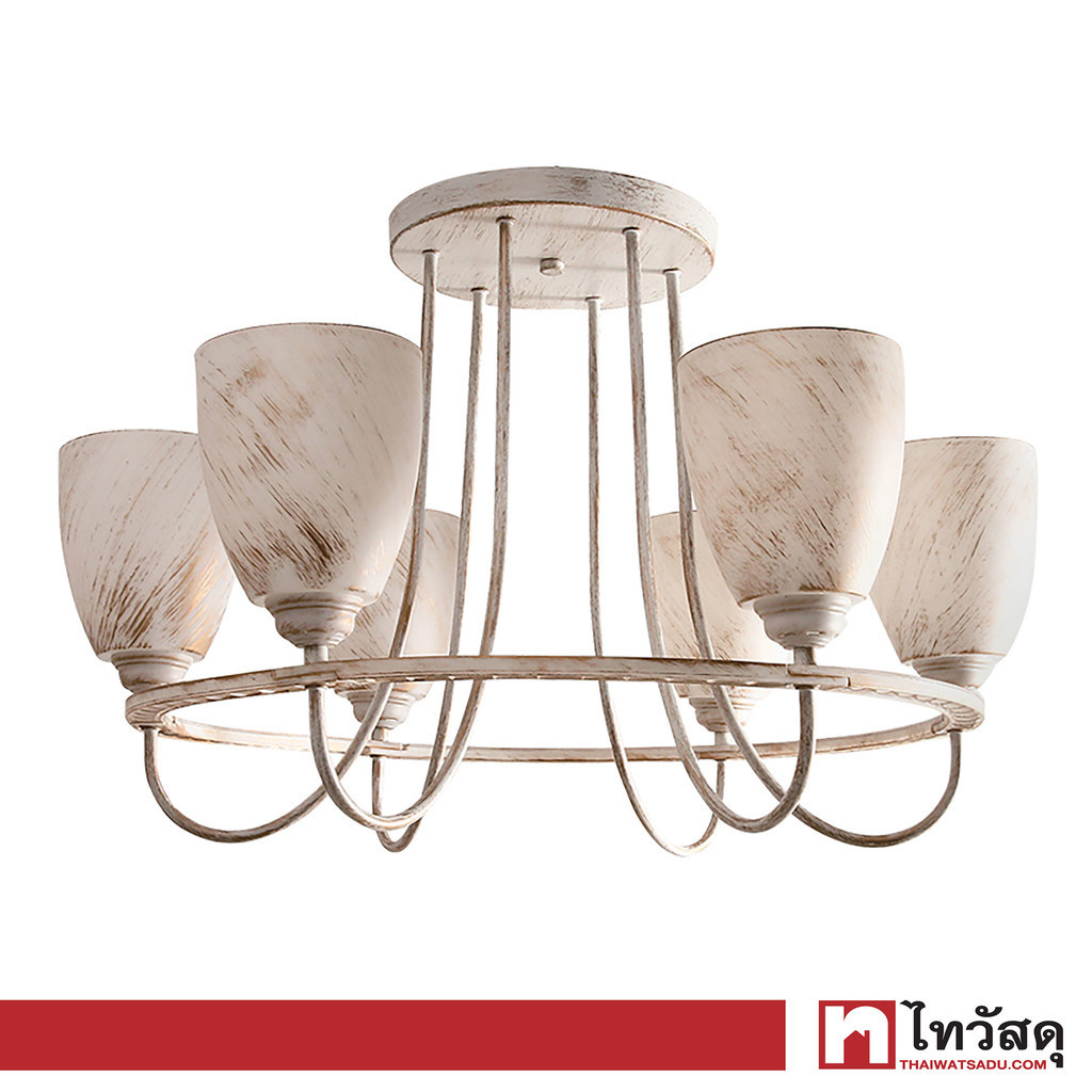LUZINO โคมไฟแขวนเพดานพลาสติก E27x6 รุ่น 1842/6C สีขาว - ทอง