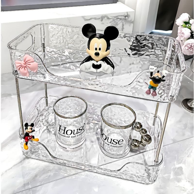 ชั้นวางของ 2 ชั้น อะคริลิคใส ถอดได้ ใช้งานได้หลายแบบ ชั้นวางเครื่องสำอางค์ สกินแคร์ เครื่องเขียน