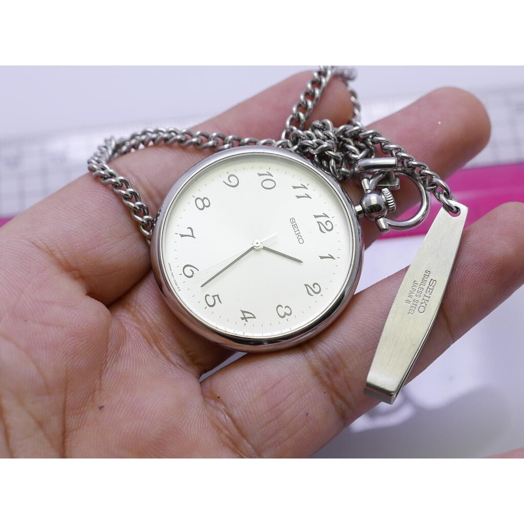 นาฬิกา Vintage มือสองญี่ปุ่น PocketWatch นาฬิกาพก Seiko 7N01 0020 ระบบ QUARTZ ผู้ชาย ทรงกลม พร้อมโซ่