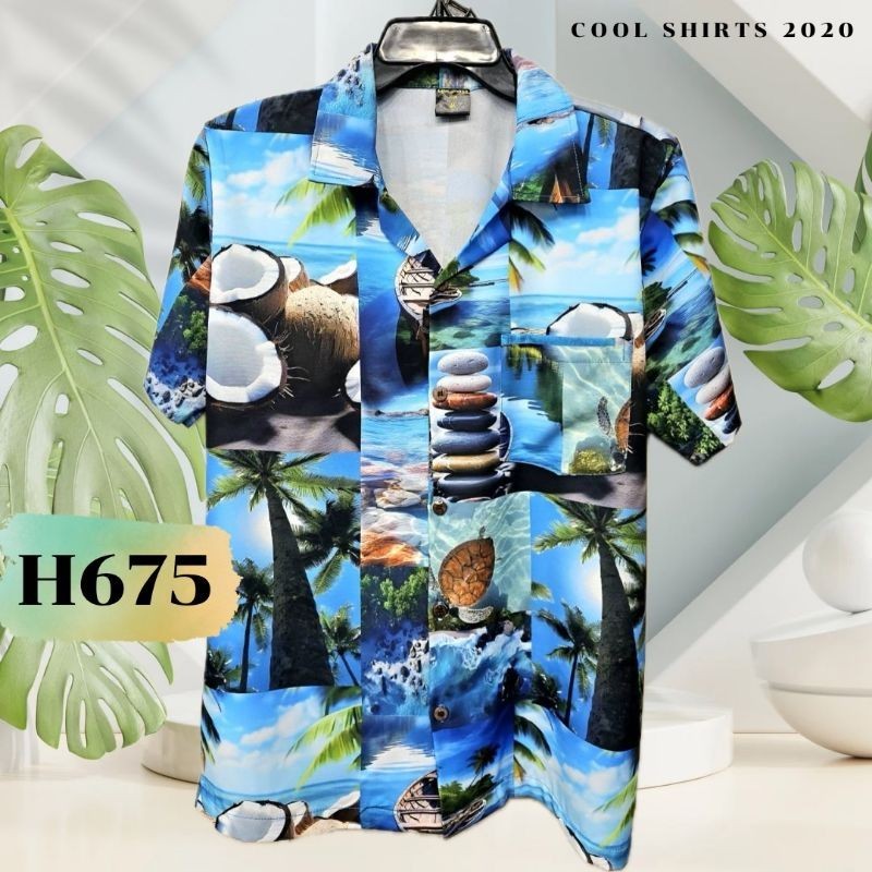 เสื้อฮาวาย ผ้าไหมอิตาลี ทะเล H675