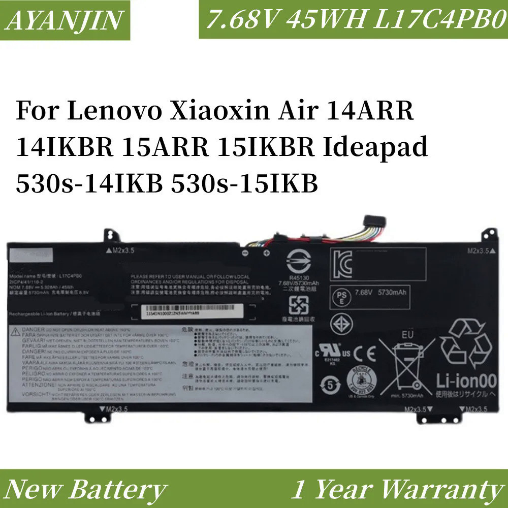 L17C4PB0 7.68V 45WH แบตเตอรี่แล็ปท็อปสำหรับ Lenovo Xiaoxin Air 14ARR 14IKBR 15ARR 15IKBR Ideapad 530s-14IKB L17M4PB0