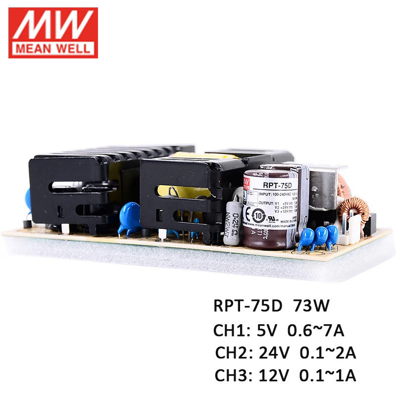 ✼RPT-75D Meanwell 73W Triple Ouput Circuit Board PCB Switching Power Supply 110V/220V AC To 5V 24V 1