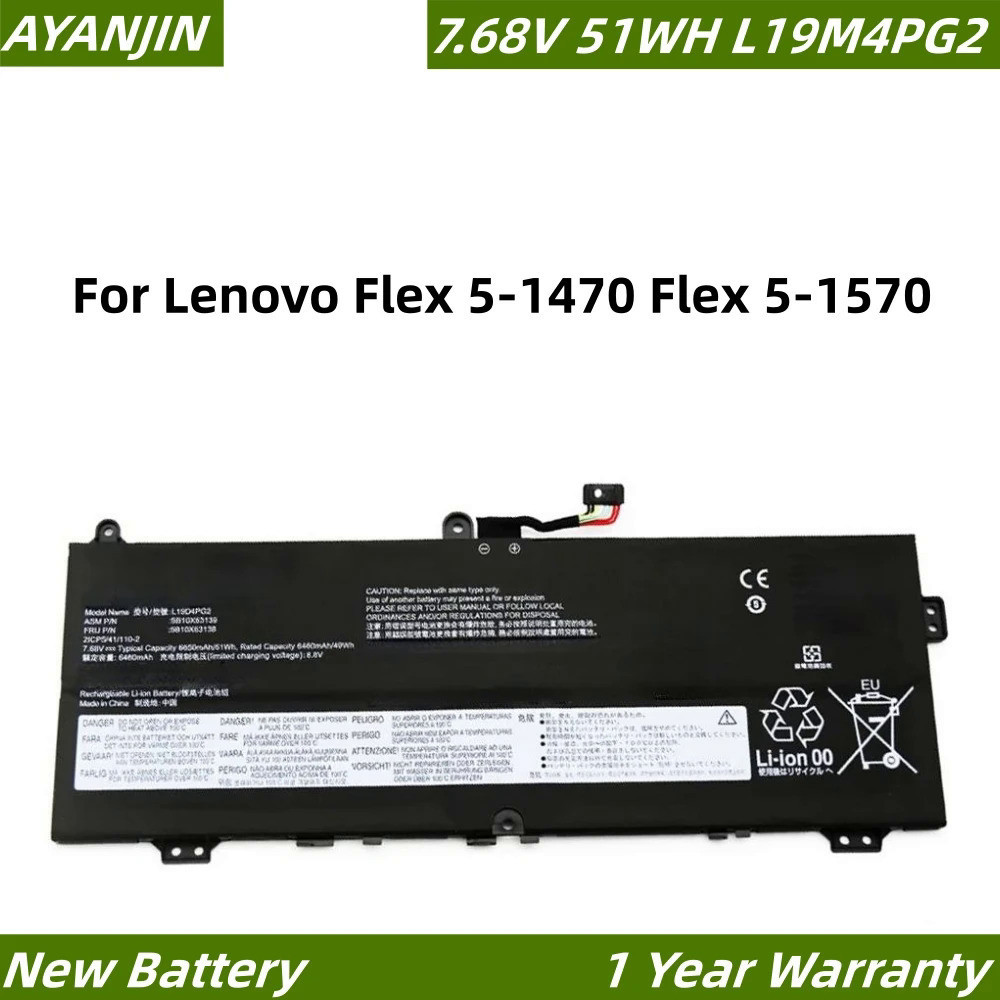 L19D4PG2 X63136 L19L4PG2 7.68V 51WH แบตเตอรี่แล็ปท็อปสำหรับ Lenovo Flex 5-1470 1570 SB10X63137 L19M4